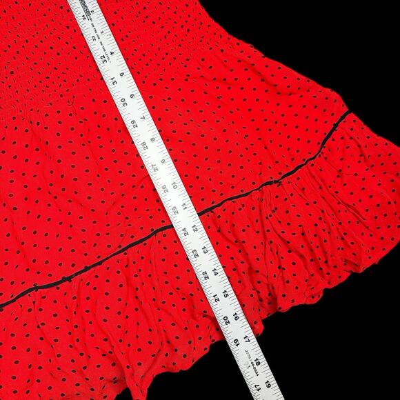 GANNI Womens Sz 38 US 6 Fiery Red Polka Dot Ruffle Tiered Skirt Mullin Georgette - Picture 4 of 9